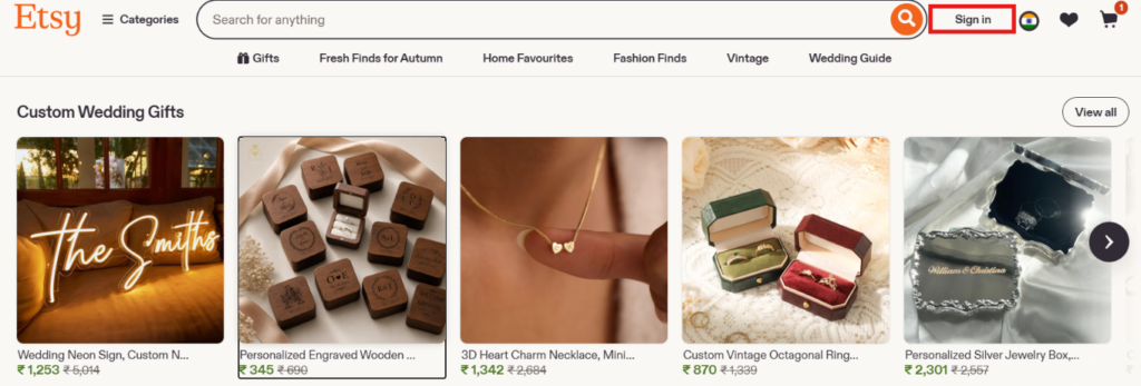 Etsy Homepage for using Etsy Coupon code
